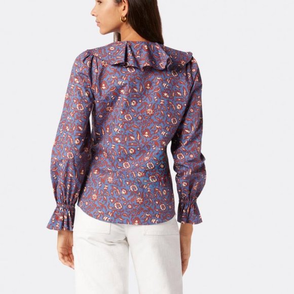 Joie Mazet Long Sleeve Cotton Top Bijou Blue Multi Size M NWT - Picture 4 of 7